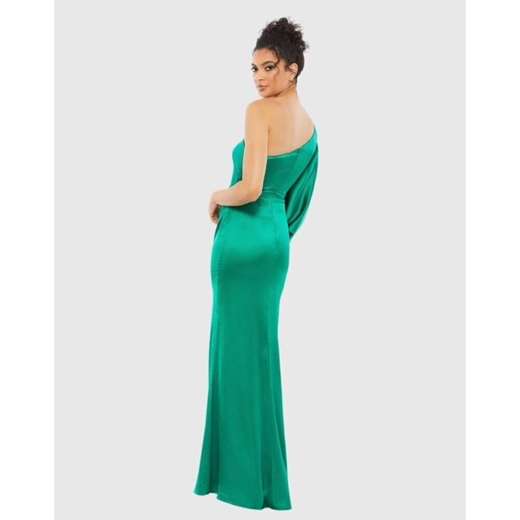 Mac Duggal Size 8 Green 26588 Satin One Shoulder Formal Evening Dress Gown Prom - Picture 3 of 11